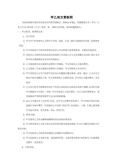 集团公司与各子公司项目部的责权利和日常考核制度
