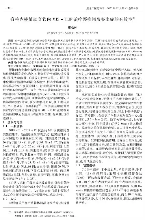 脊柱内镜辅助套管内MIS-TLIF治疗腰椎间盘突出症的有效性