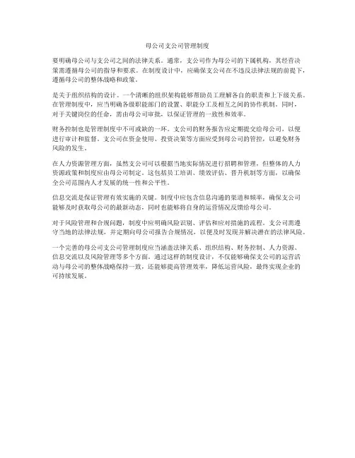 母公司支公司管理制度