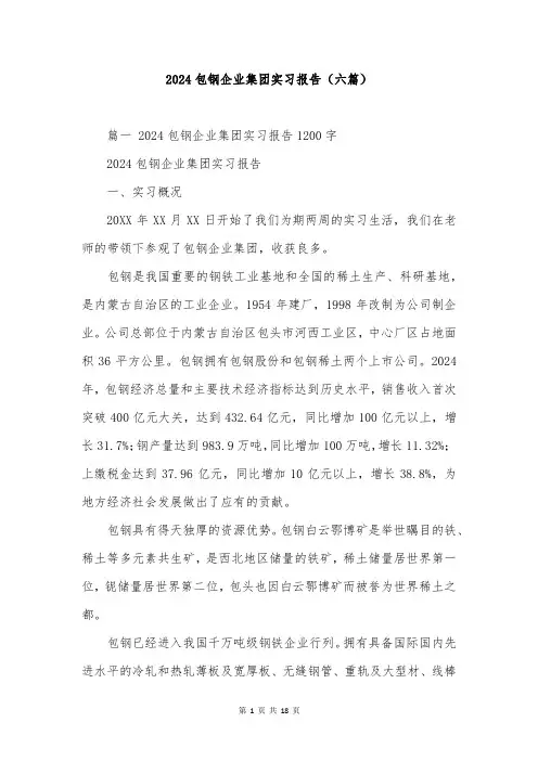2024包钢企业集团实习报告(六篇)