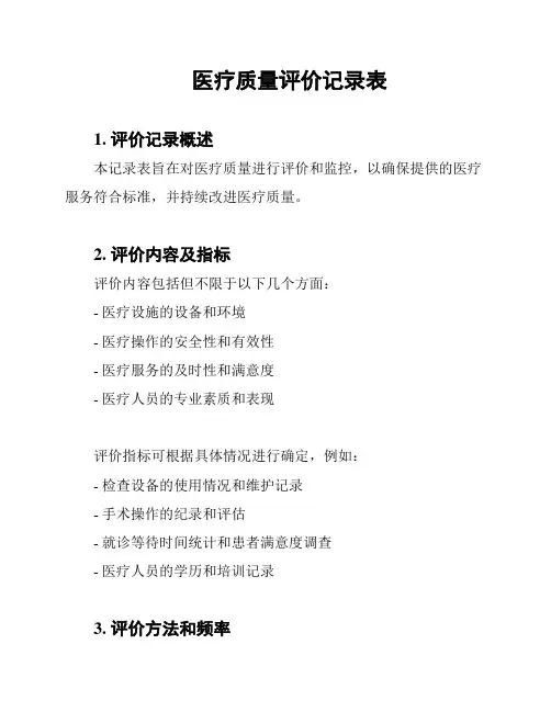 医疗质量评价记录表