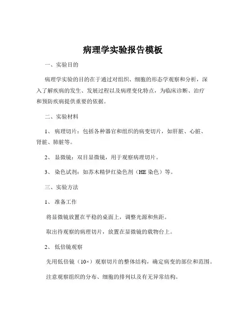 病理学实验报告模板