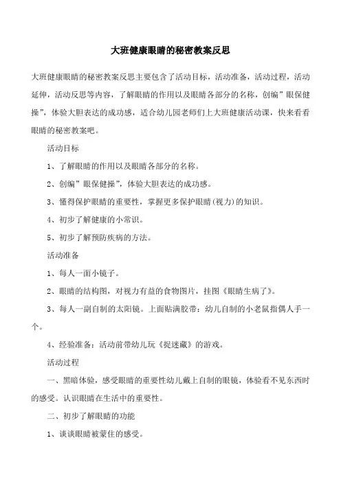 大班健康眼睛的秘密教案反思