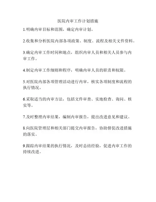 医院内审工作计划措施