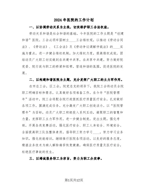 2024年医院的工作计划(五篇)