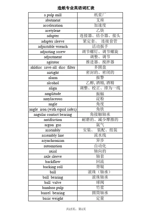 造纸专业英语词汇表