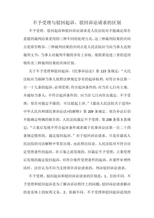 不予受理与驳回起诉、驳回诉讼请求的区别