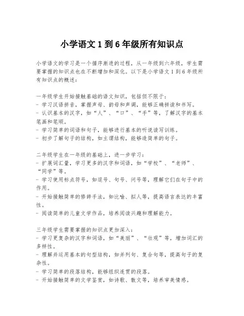 小学语文1到6年级所有知识点