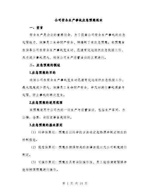 公司安全生产事故应急预案范本