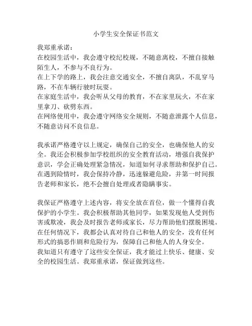 小学生安全保证书范文