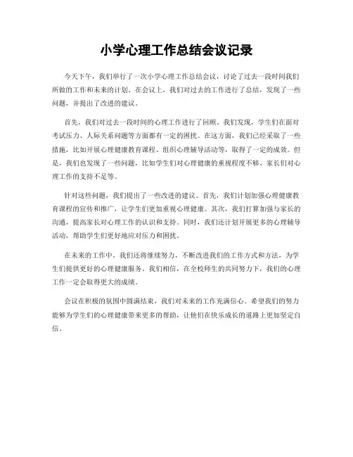 小学心理工作总结会议记录