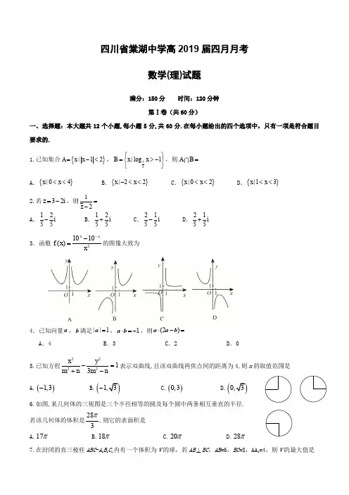 四川省棠湖中学2019届高三4月月考数学(理)试题(含答案)