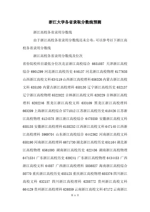 浙江大学各省录取分数线预测