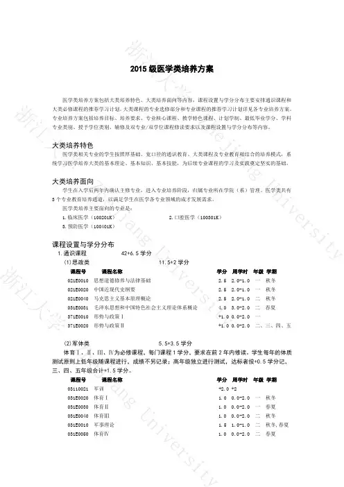 浙大2015临床医学培养方案