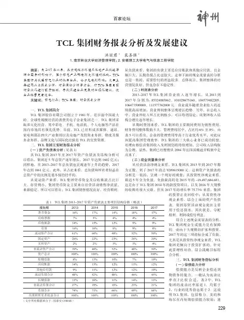 TCL集团财务报表分析及发展建议