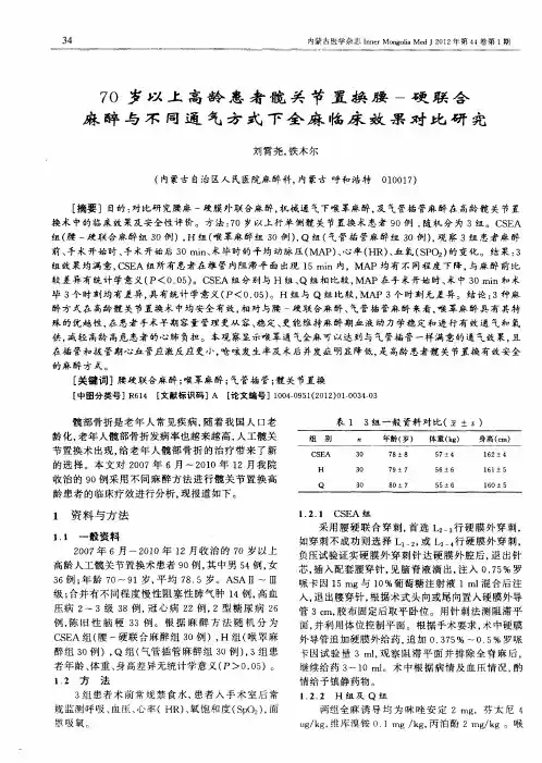 70岁以上高龄患者髋关节置换腰-硬联合麻醉与不同通气方式下全麻临床效果对比研究