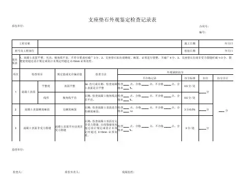 支座垫石外观鉴定检查记录表(外观记录表