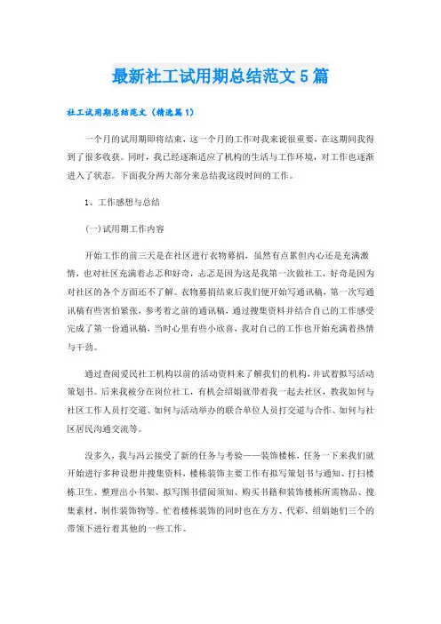 最新社工试用期总结范文5篇