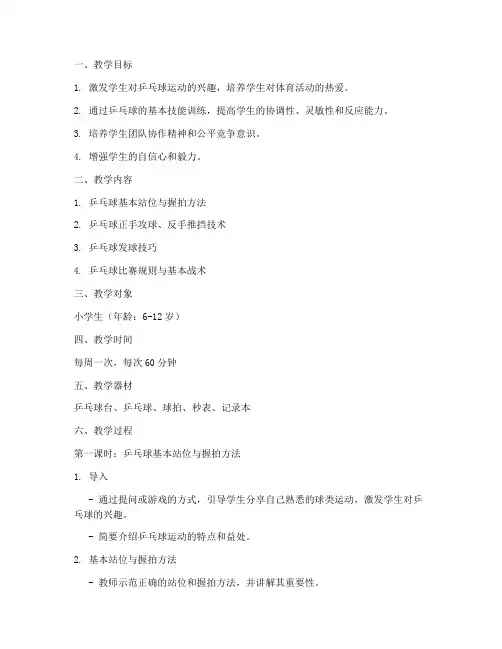 兴趣班乒乓球教案模板范文