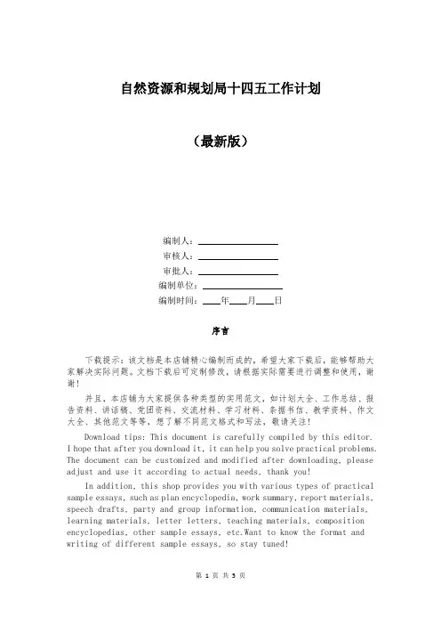 自然资源和规划局十四五工作计划