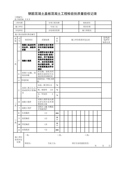 钢筋混凝土盖板混凝土工程检验批质量验收记录