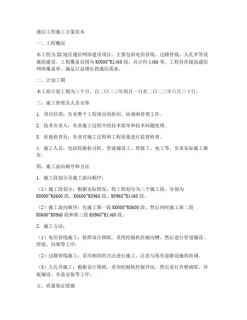 通信工程施工方案范本