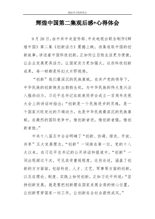 辉煌中国第二集辉煌中国之创新活力观后感+心得体会