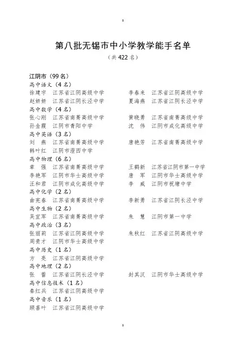 第八批无锡市中小学教学能手名单