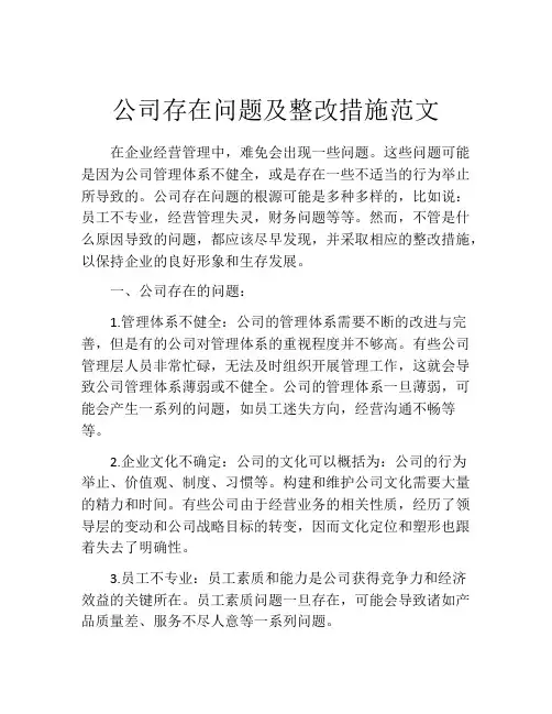 公司存在问题及整改措施范文