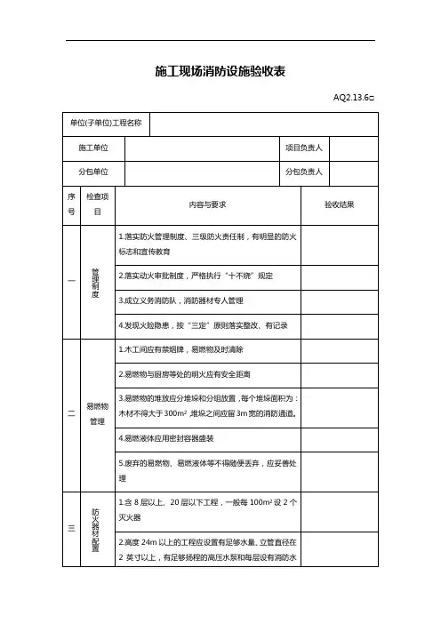 施工现场消防设施验收表