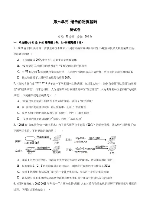 2024年高考生物一轮复习讲练测(新教材新高考)第六单元 遗传的物质基础(测试)(原卷版+答案解析)