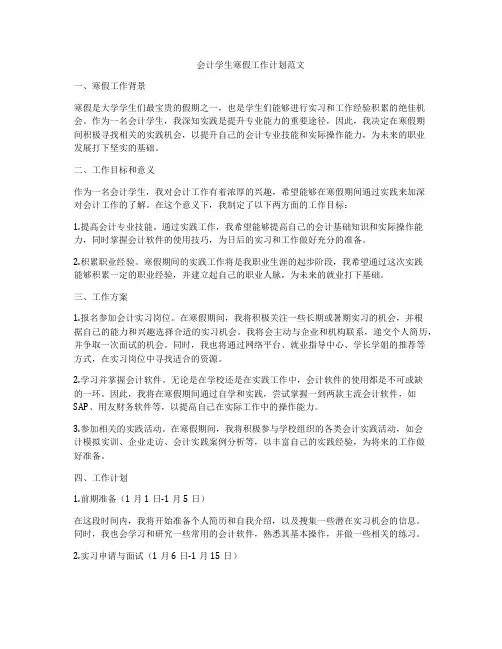 会计学生寒假工作计划范文