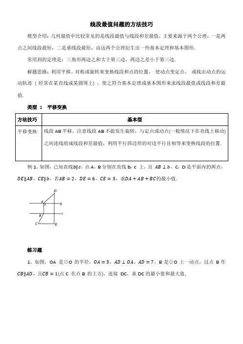 中考总复习+线段最值问题的方法技巧+++讲义+2023—2024学年人教版九年级数学下册+