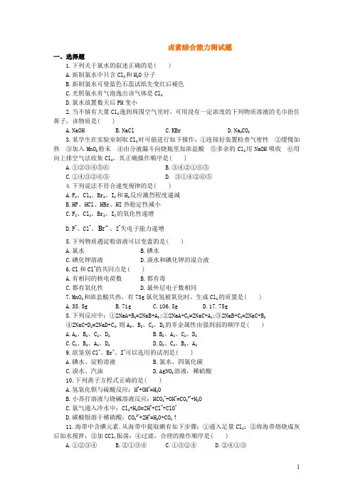 高一化学第二学期卤素测试