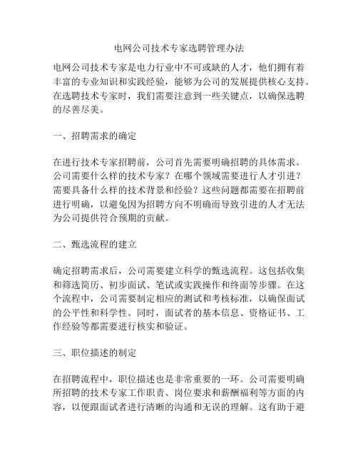 电网公司技术专家选聘管理办法
