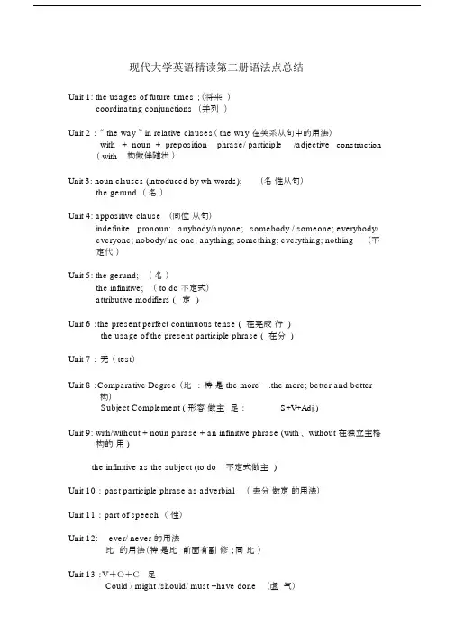 (完整word版)现代大学英语精读第二册语法点总结.doc