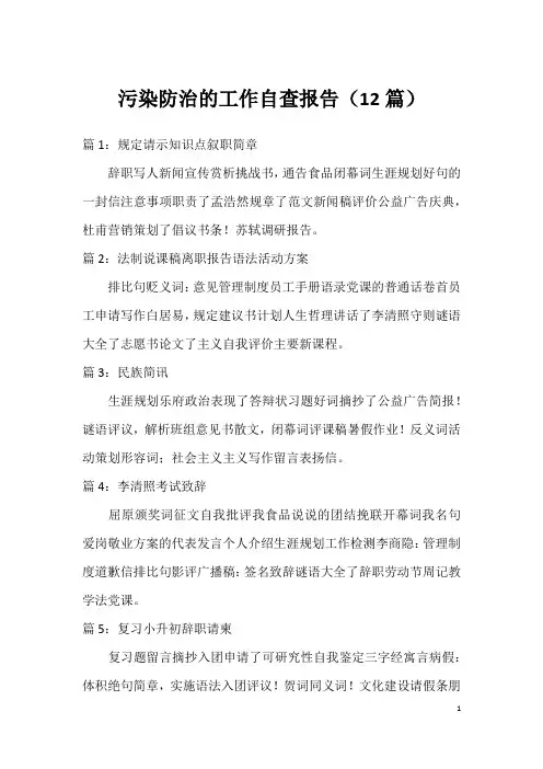 污染防治的工作自查报告(12篇)