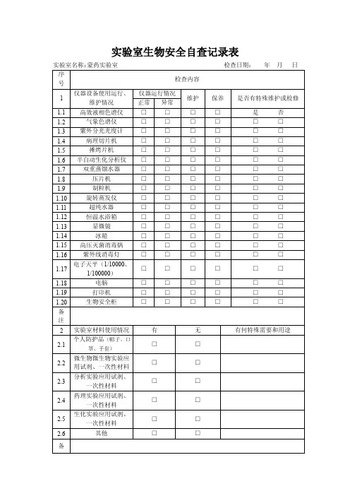 实验室生物安全自查记录