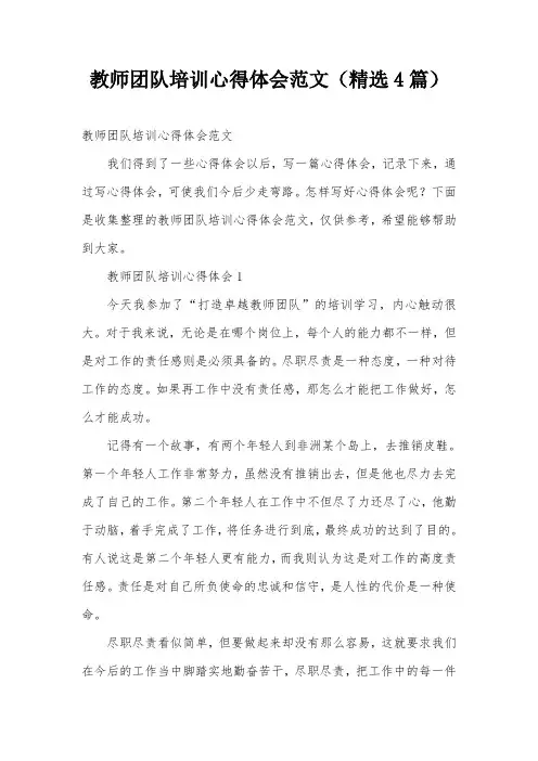 教师团队培训心得体会范文(精选4篇)