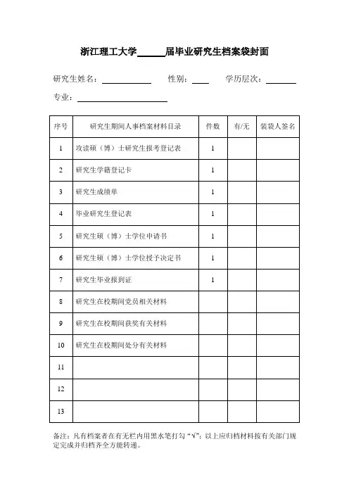 毕业研究生档案袋封面
