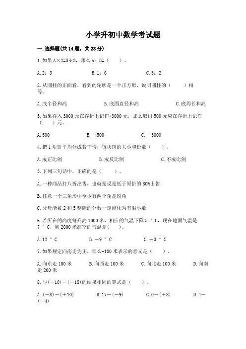 小学升初中数学考试题附答案【满分必刷】