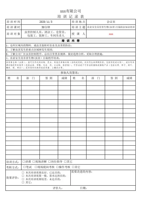 培训记录--农业安全及有害生物(虫害)污染防治知识培训