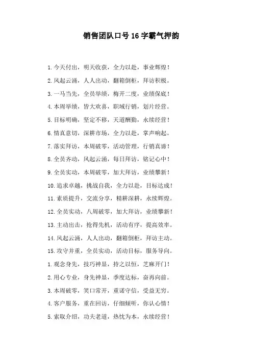 销售团队口号16字霸气押韵