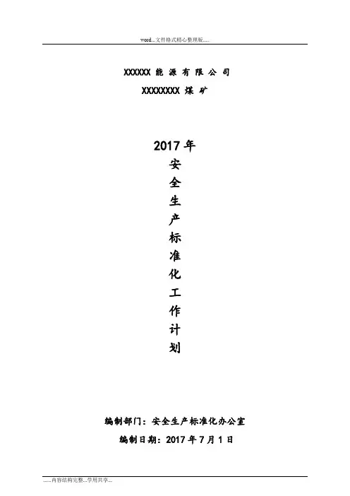 XXXXXXXX煤矿2017安全生产标准化工作计划