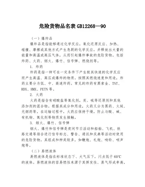 危险货物品名表GB12268—903篇