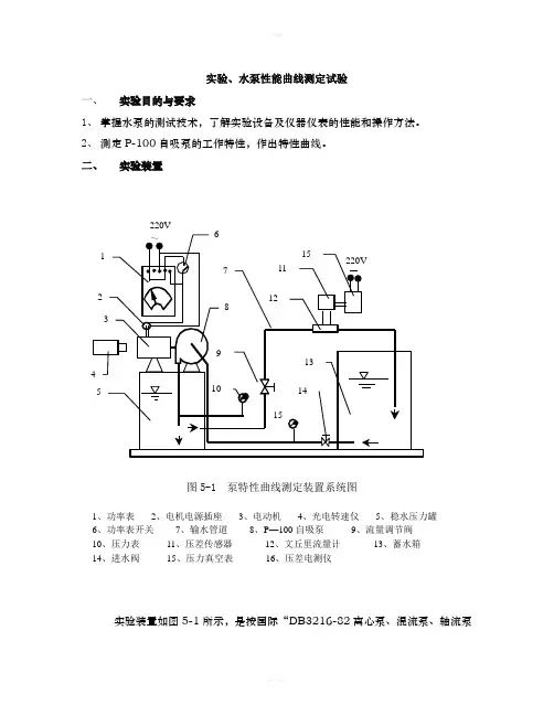 水泵性能曲线测定试验指导书