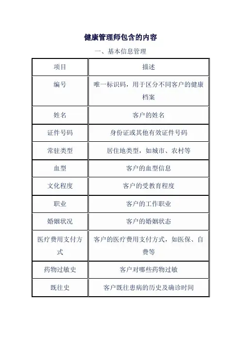 健康管理师包含的内容