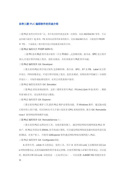 各种三菱PLC编程软件的用途介绍