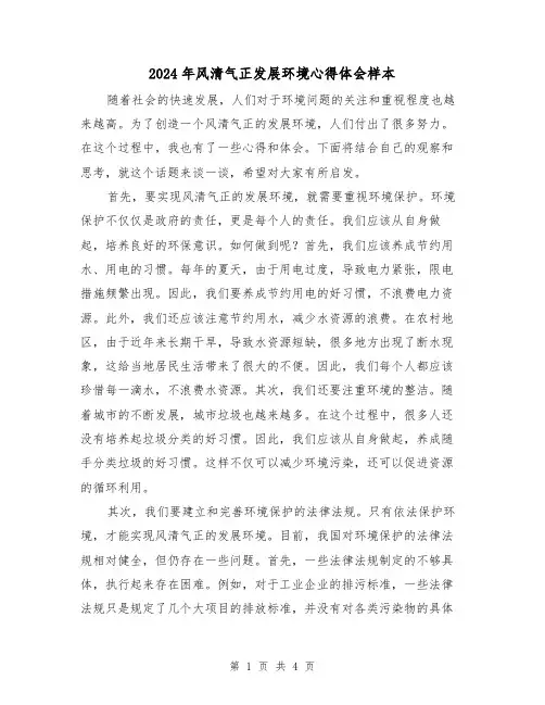 2024年风清气正发展环境心得体会样本(2篇)