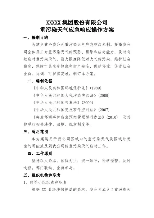 企业重污染天气应急响应预案模板